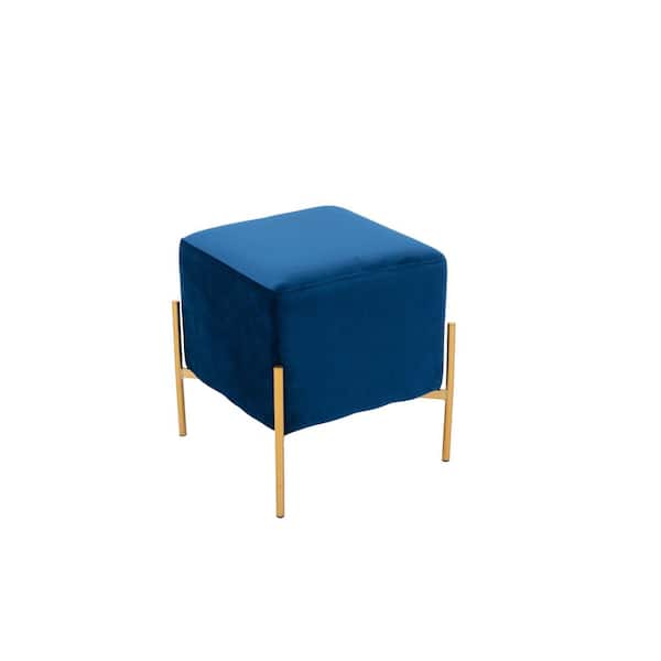Carolina Chair and Table Larenta Blue Velvet Upholstered Square Ottoman