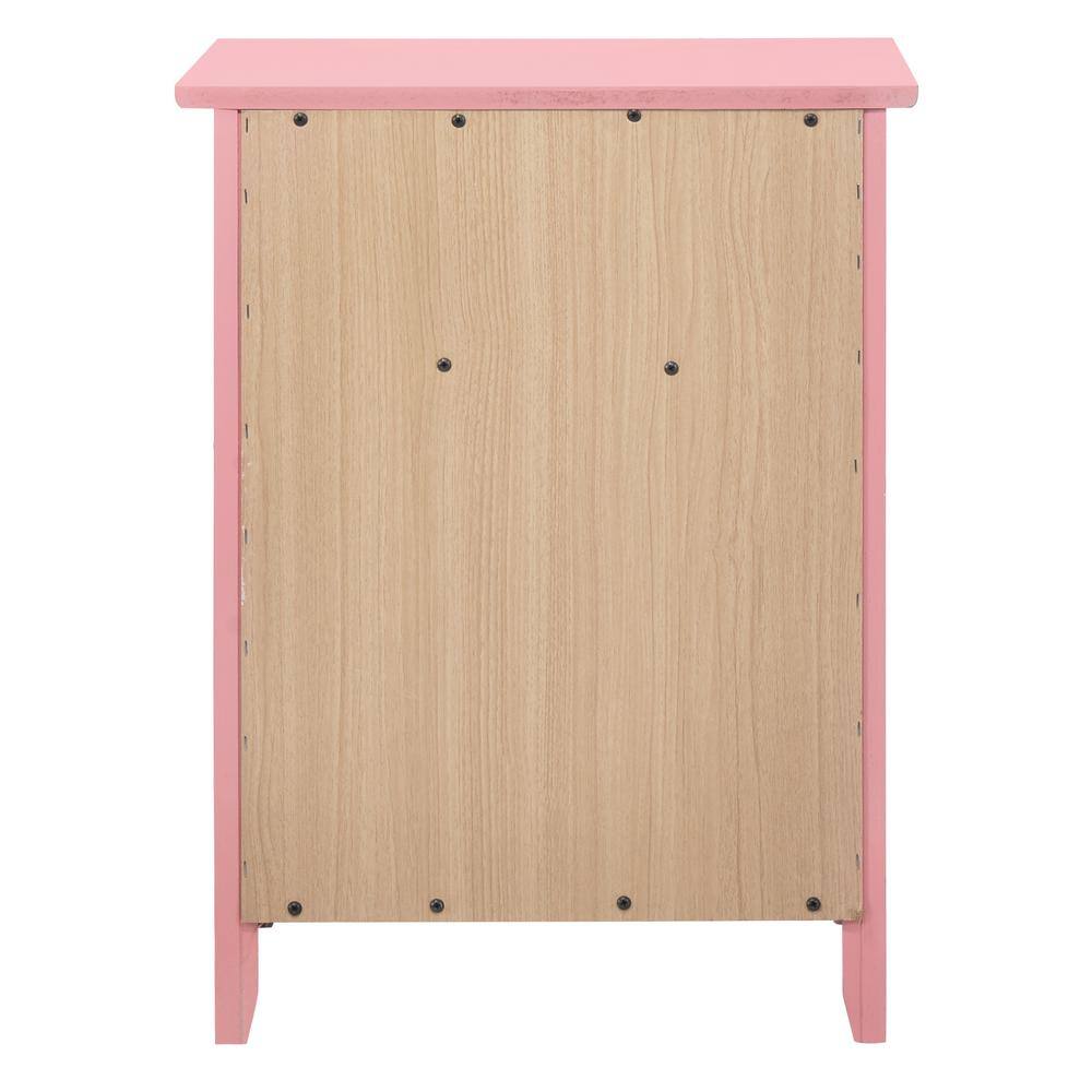 Pink Solid Wood 1-Drawer Nightstand with Door