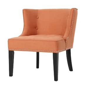 Adelina Buttoned Orange Fabric Occasional Chair with Stud Accents