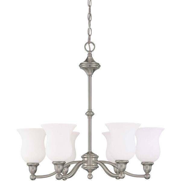 Glomar 6-Light Brushed Nickel Chandelier with Satin White Glass Shade