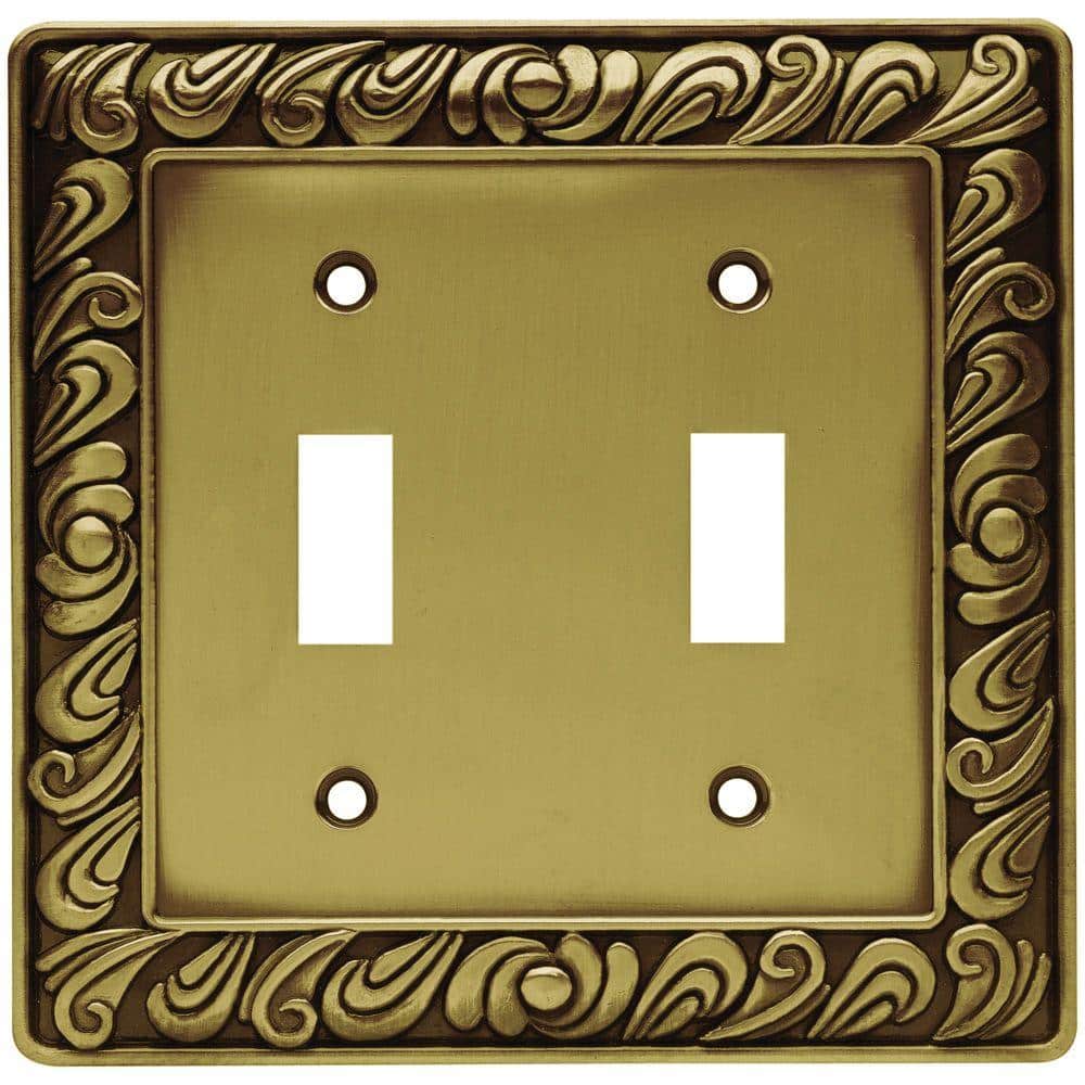 (1-Pack) Paisley 2-Gang Tumbled Antique Brass Switch/Toggle Outlet Metal Wa