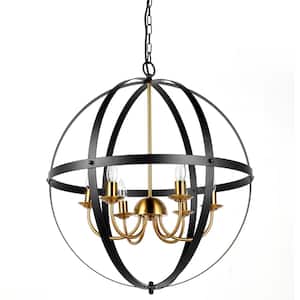Farmhouse Indoor 6-Light Black gold Globe Chandelier Pendant Light