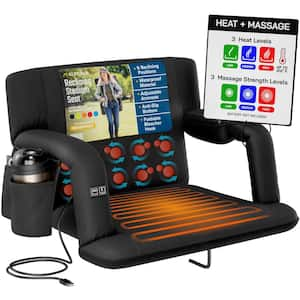 Heated Massage Reclining Stadium Seat - Extra-Wide Bleacher Chair with Back Support, Cushion, Armrests and Side Pockets