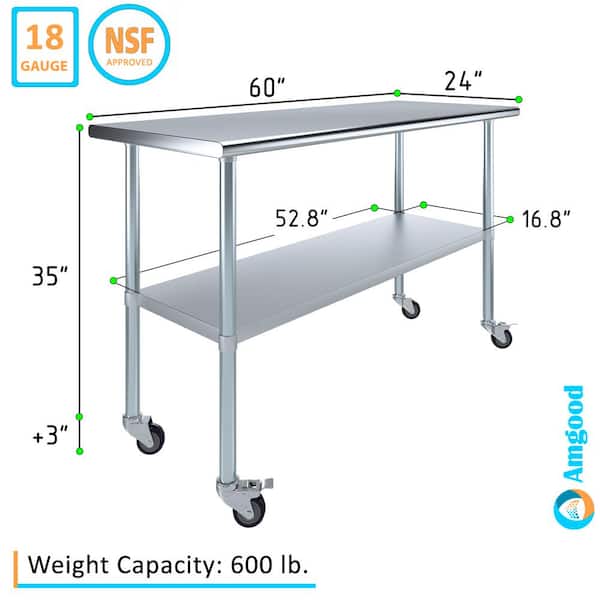 AMGOOD 24 in. x 60 in. Stainless Steel Work Table with