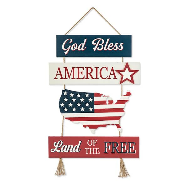 Glitzhome 20.75 in. H Patriotic/Americana Word Sign Door Hanger