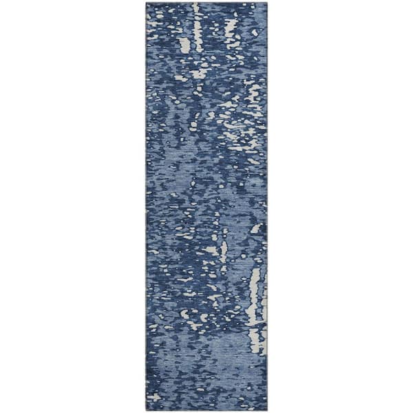 Mayfield Premium Machine Washable Abstract AMF949 Denim 2 ft. 3 in. x 7 ft. 6 in. Runner Rug