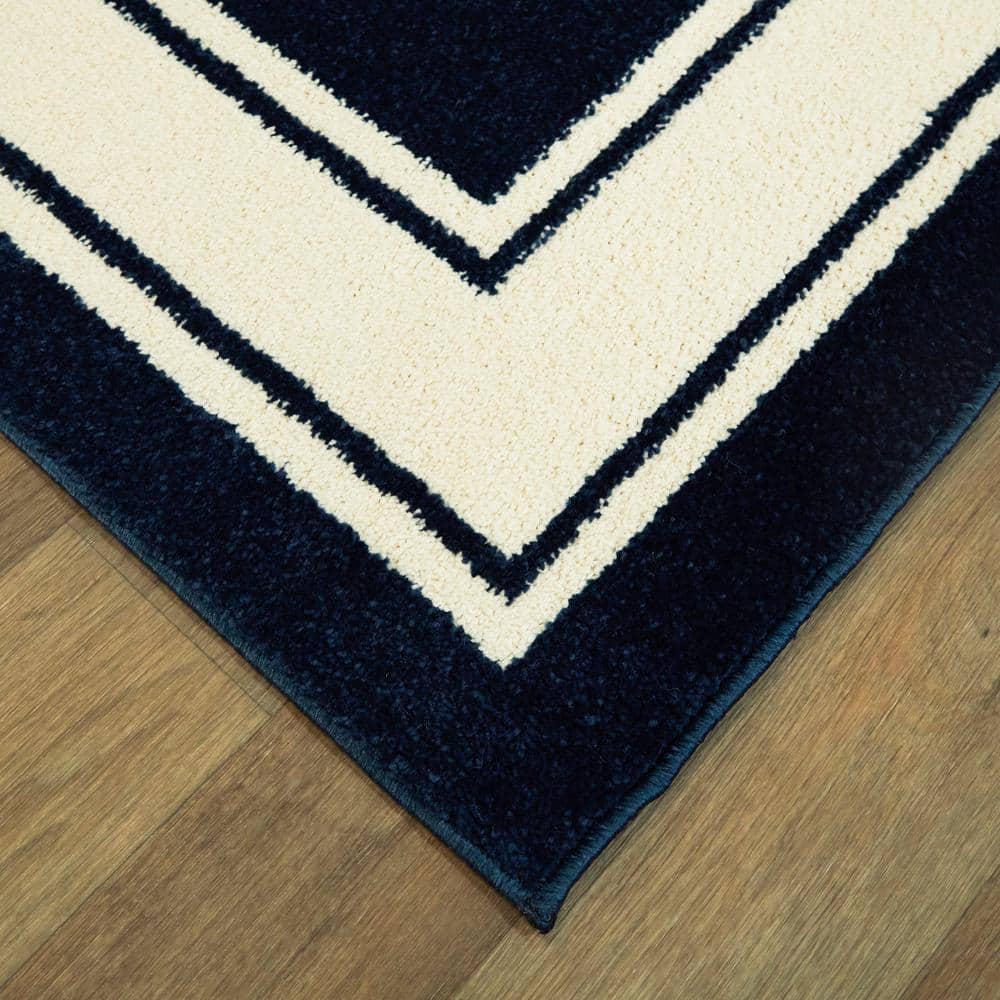 Navy and White Rectangular Synthetic 5' x 7' Area Rug