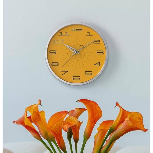 12 in. Yellow Analog Metal Lighted Wall Clock for Living Room