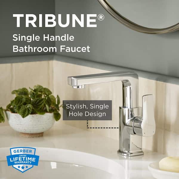 Tribune Single Handle Single Hole Bathroom Faucet with Deckplate and Metal Touch Down Drain Included in Chrome