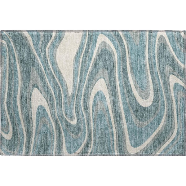 Mayfield Premium Machine Washable Abstract AMF2493 Teal 2 ft. x 3 ft. Accent Rug