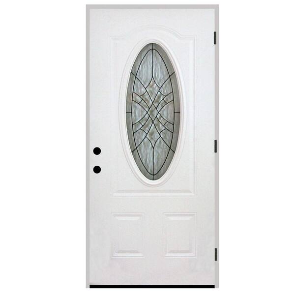 Steves & Sons 32 in. x 80 in. Webville Oval Lite White Primed Steel Prehung Front Door