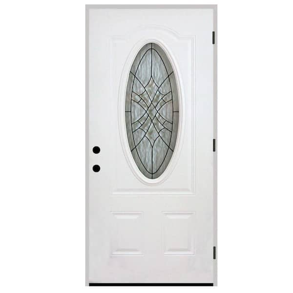 Steves & Sons 36 in. x 80 in. Webville Oval Lite 2-Panel White Primed Steel Prehung Front Door