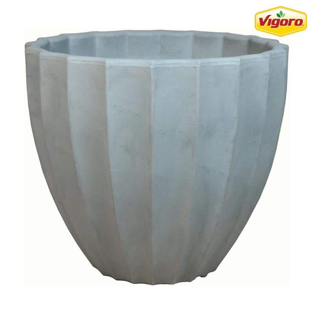 Vigoro 16 in. Jennings Large Gray Fiberglass Bowl Planter (16 in