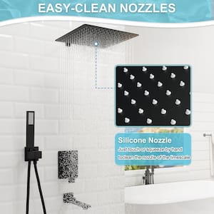 Single-Handle 3-Spray Hand Shower Tub and Shower Faucet with 12 in. Wall Mount Rain Shower Heads in Matte Black
