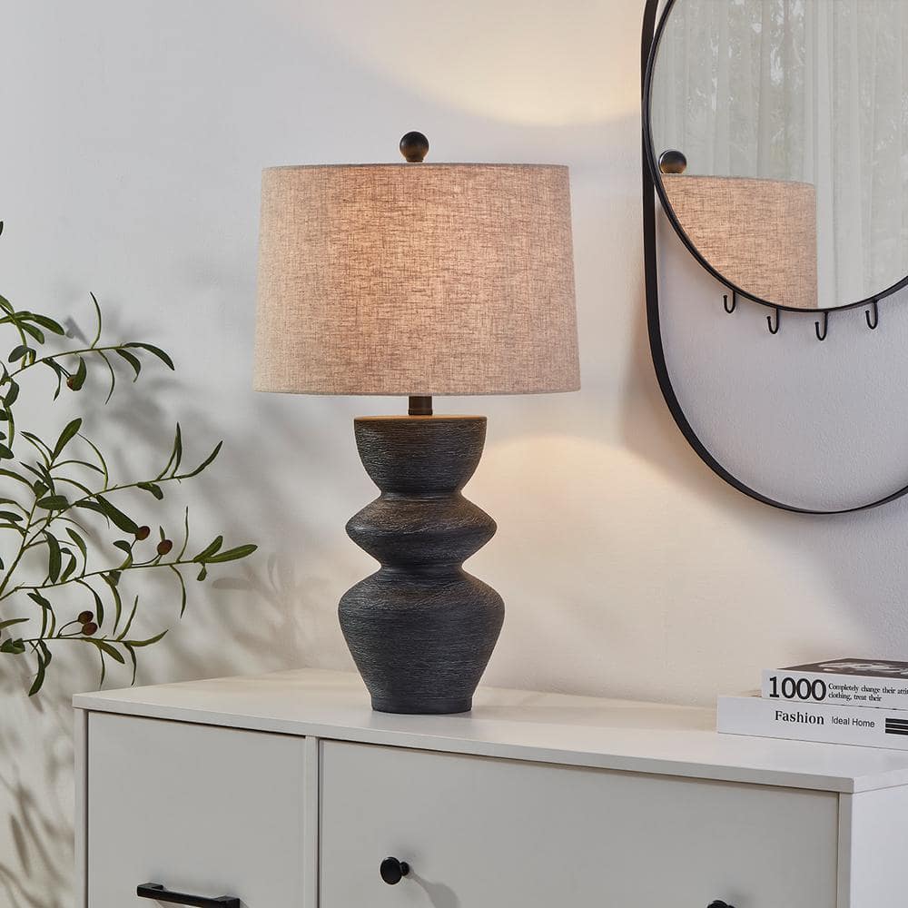 Kawoti 25" Black Distressed Ceramic Table Lamp with Beige Shade