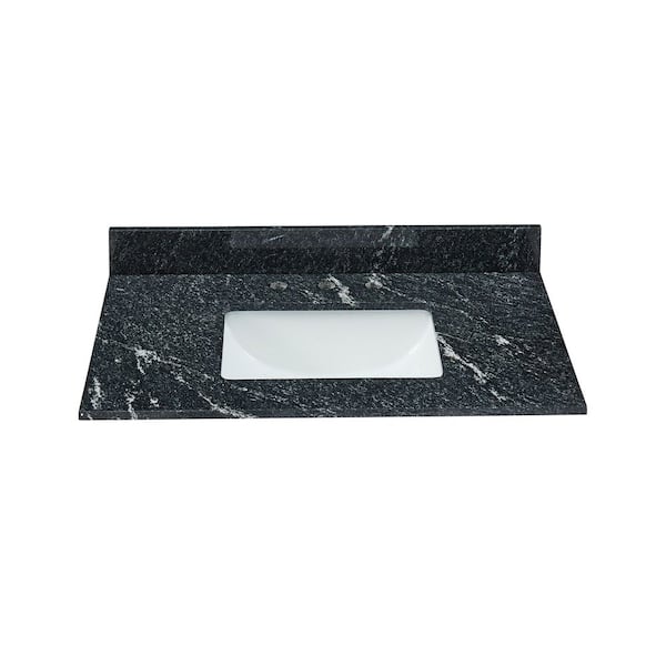 Tile and Top 37 in. W x 22 in. D Granite White Rectangular Single Sink Vanity Top in Storm Black