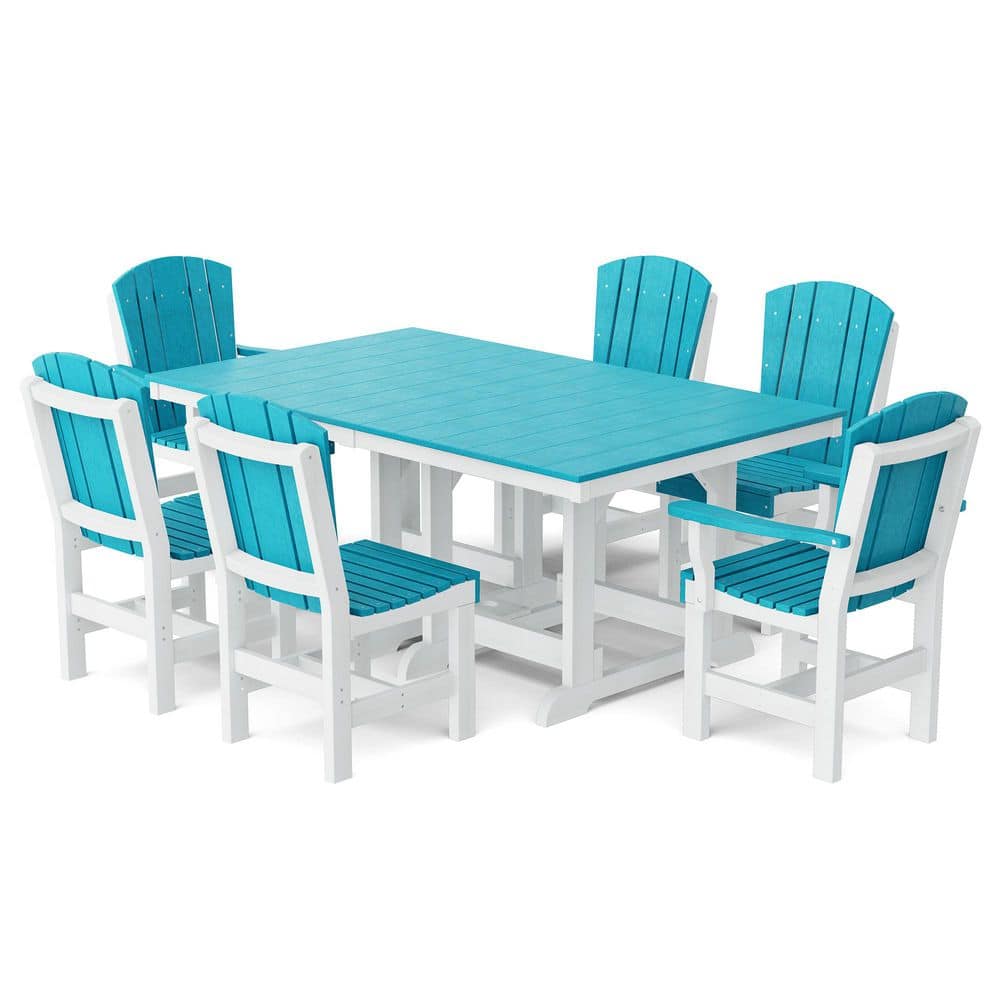 Wildridge Heritage 7-Piece Aruba Blue and White HDPE Plastic