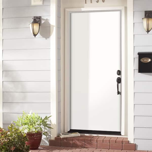 Masonite 32 in. x 80 in. Premium Right-Hand Outswing Flush Primed Steel  Prehung Front Exterior Door with No Brickmold 84192 - The Home Depot