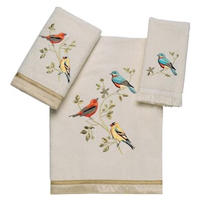 3-Piece Ivory Gilded Birds Cotton Towel Set