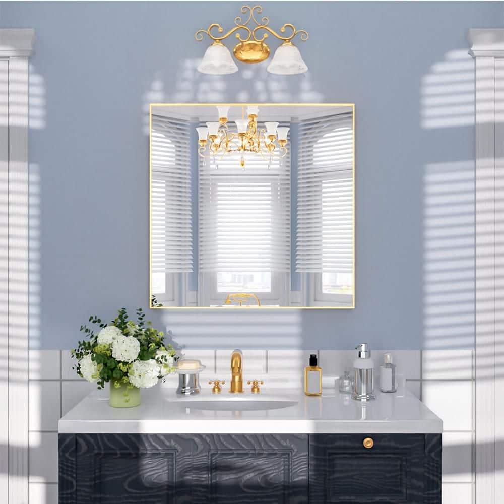 Nuvia 30 in. W x 30 in. H Square Framed Wall Bathroom Vanity Mirror in Brushed Gold price history on PriceWatchPro