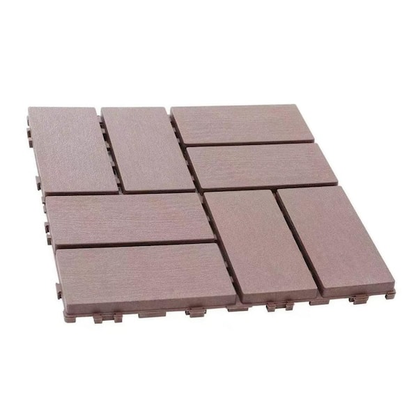 Outdoor 1 ft. x 1 ft. Composite Interlocking Tile Deck Tile in Brown (27 Per Box)