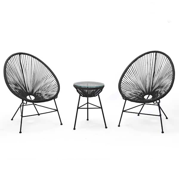 Leisuremod Montara Black 3-Piece Wicker Round Outdoor Bistro Set