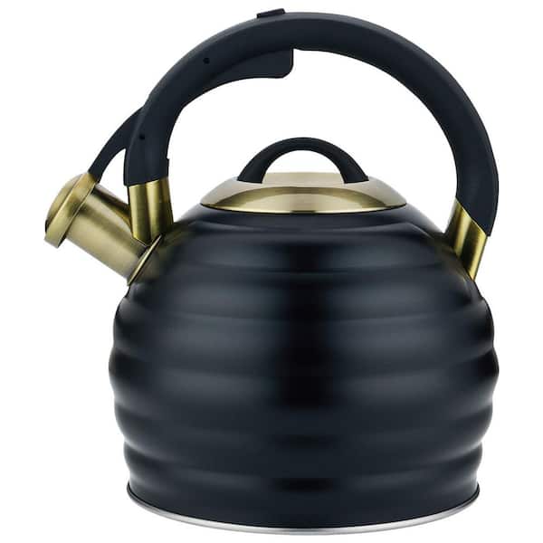 13-Cup Black Stainless Steel Whistling Stovetop Tea Kettle with Heat Proof Ergonomic Handle, Dishwasher Safe