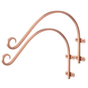 14 in. Monarch Wall Mounted Plant Hooks, Metal Hanging Brackets for Indoor and Outdoor Use, Brushed Copper Set of 2