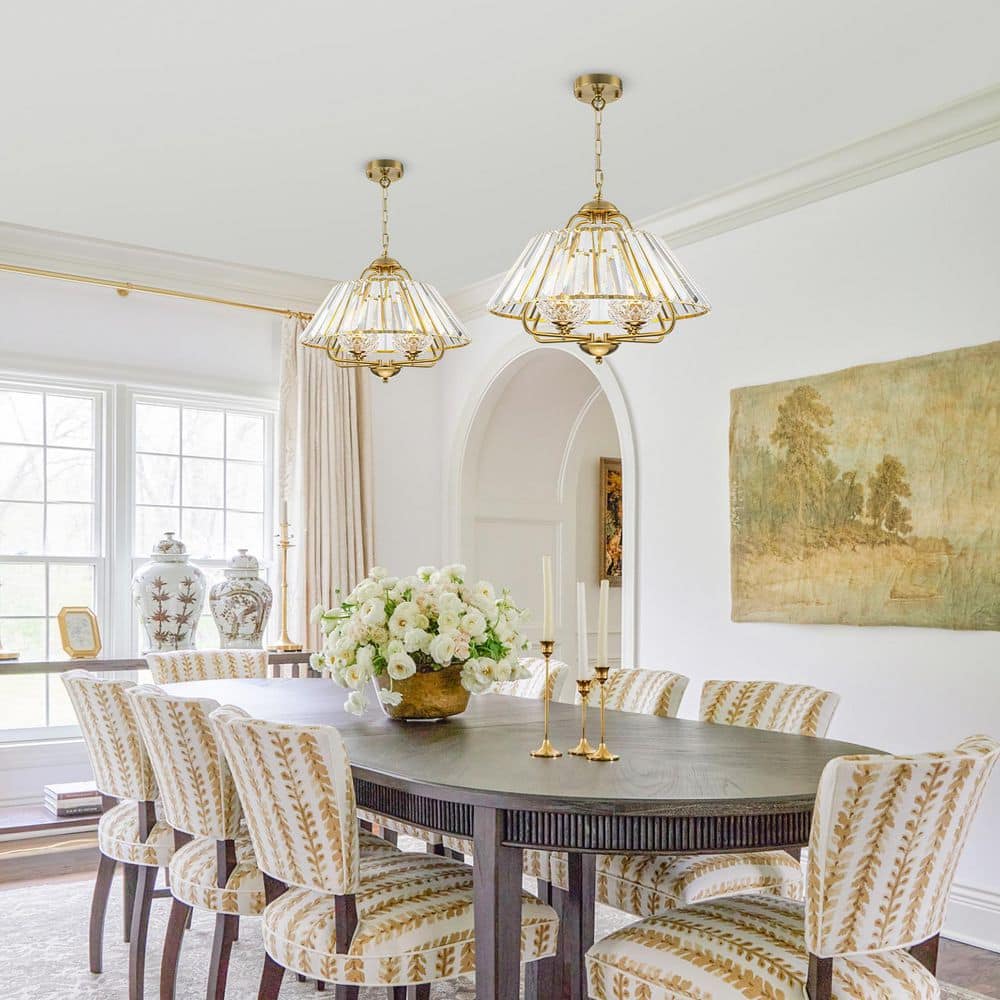 20 in. 4-Light Gold Chandelier with Crystal Shades, Adjustable Chain Pendant Light price history on PriceWatchPro