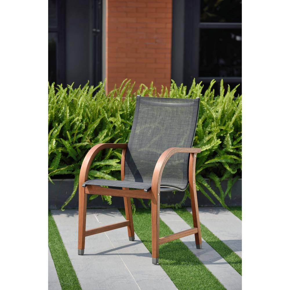 Bahamas 9-Piece Eucalyptus Wood Oval Patio Dining Set with Black Mesh Chairs