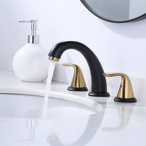 3-Holes 8 in. Widespread Double Handle Bathroom Faucet in Black and Gold