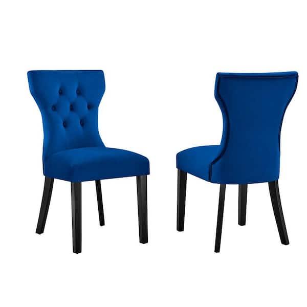 MODWAY Navy Silhouette Performance Velvet Dining Arm Chair Set of