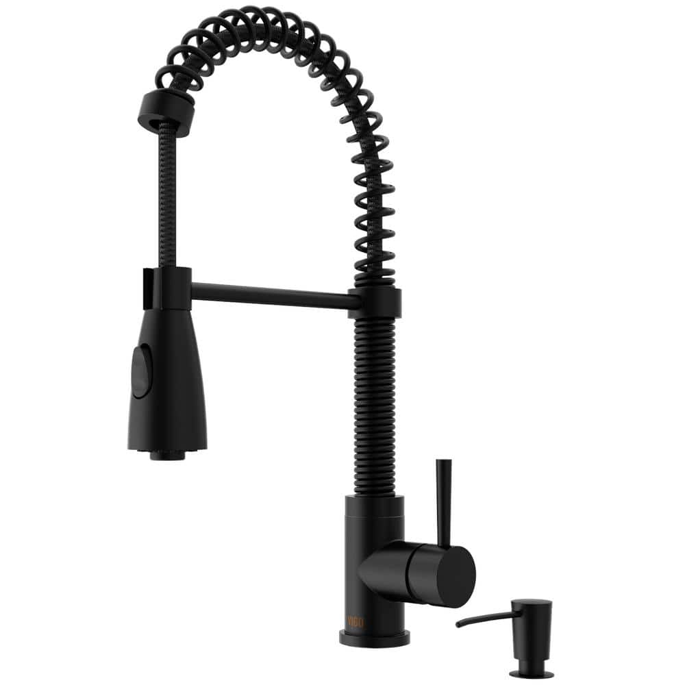 VIGO Brant Single Handle PullDown Sprayer Kitchen Faucet Set with Soap