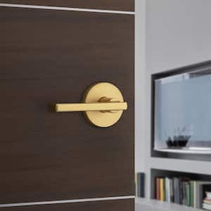 Halifax Satin Brass Round Bed Bath Door Handle with Lock Featuring Microban Antimicrobial Protection