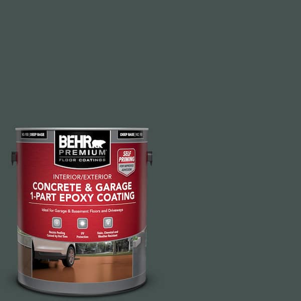 BEHR PREMIUM 1 gal. #MQ6-44 Black Evergreen Self-Priming 1-Part Epoxy Satin Interior/Exterior Concrete and Garage Floor Paint
