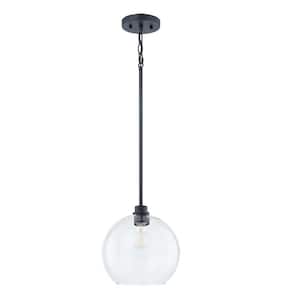 Vista Heights 10 in. 1-Light Matte Black Pendant Light with Clear Glass Globe Shade