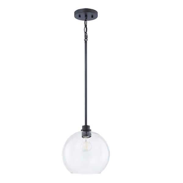 Hampton Bay Vista Heights 10 in. 1-Light Matte Black Pendant Light with Clear Glass Globe Shade