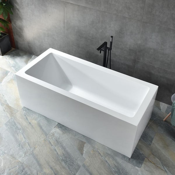 Winado 59 in. Acrylic Flatbottom Freestanding Bathtub in White