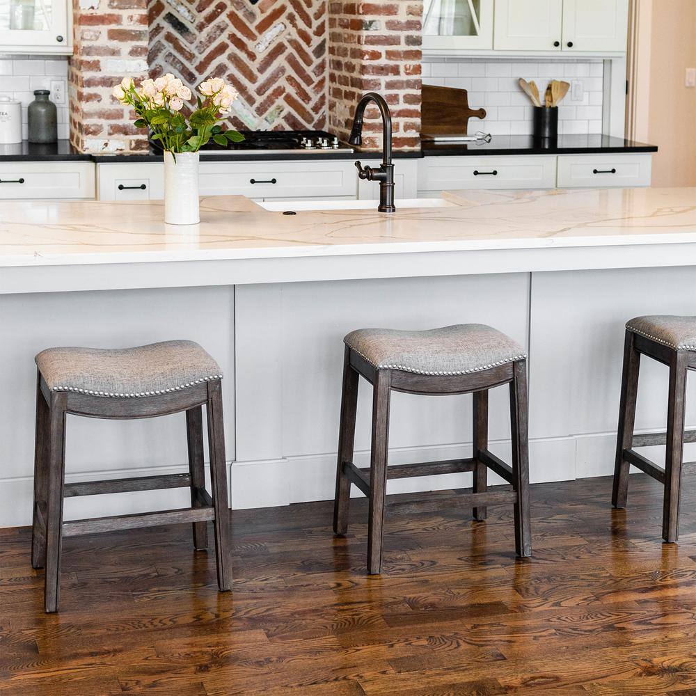 Adrien Saddle-Style Backless Bar Stool in Gray Wirebrush Finish