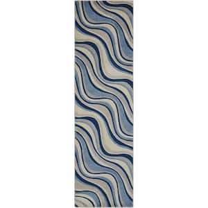 Somerset Ivory/Blue 2 ft. x 6 ft. Floral Contemporary Runner Rug