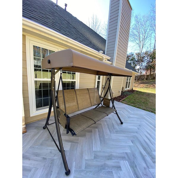 3-Person Deluxe Outdoor Patio Porch Swing with Weather Resistant Steel Frame, Adjustable Tilt Canopy, Beige