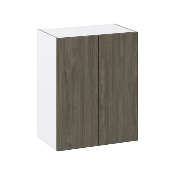 J COLLECTION Medora textured Slab Walnut Assembled Wall Kitchen Cabinet with 2 Full Height Door (24 in. W x 30 in. H x 14 in. D)