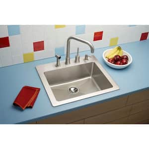 Signature Plus 25in. Dual Mount 1 Bowl 18 Gauge Premium Satin Finish Stainless Steel Sink Only and No Accessories