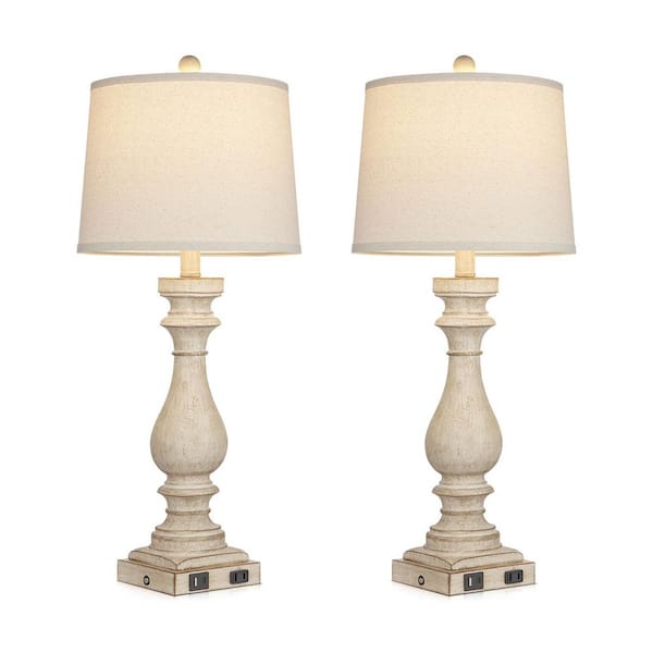 Bedside 27.5 in. Beige Dimmable Table Lamp Set with USB and Type-C Ports (Set of 2)
