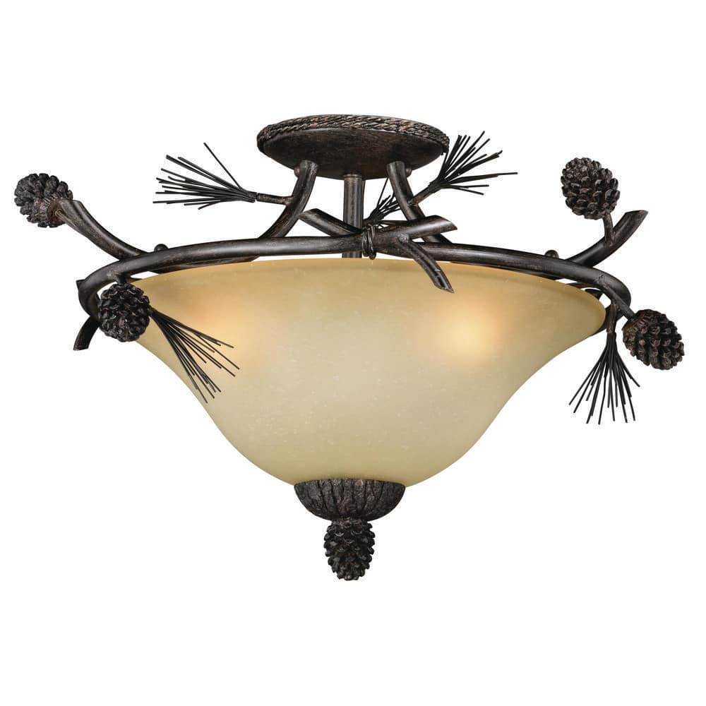 Sierra Rustic 18" Matte Black and Bronze Ceiling Light with Frosted Glass