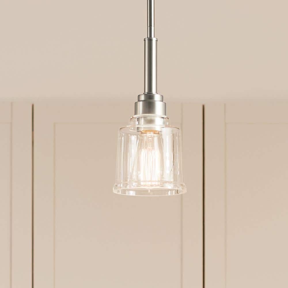 Transitional Farmhouse Mini Pendant in Textured Nickel with Clear Glass