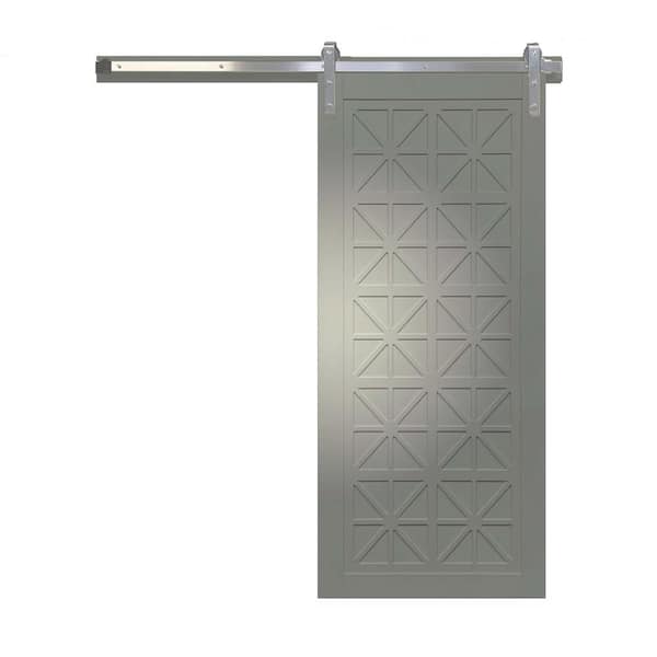 VeryCustom 36 in. x 84 in. Lucy in the Sky Dove Wood Sliding Barn Door with Hardware Kit in Black
