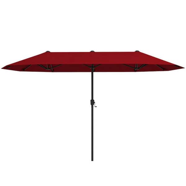 WELLFOR 13 ft. Metal Market Patio Umbrella in Wine Large Double Sided Pool Outdoor Table Umbrella with Crank for Deck Backyard