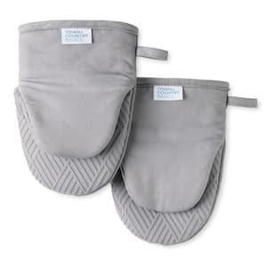 Basketweave Soft Silicone Solid Modern Grey Mini Oven Mitt (2-Pack)