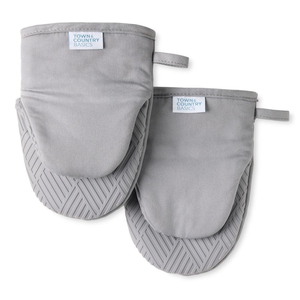 TOWN & COUNTRY LIVING Basketweave Soft Silicone Solid Modern Grey Mini Oven Mitt (2-Pack)